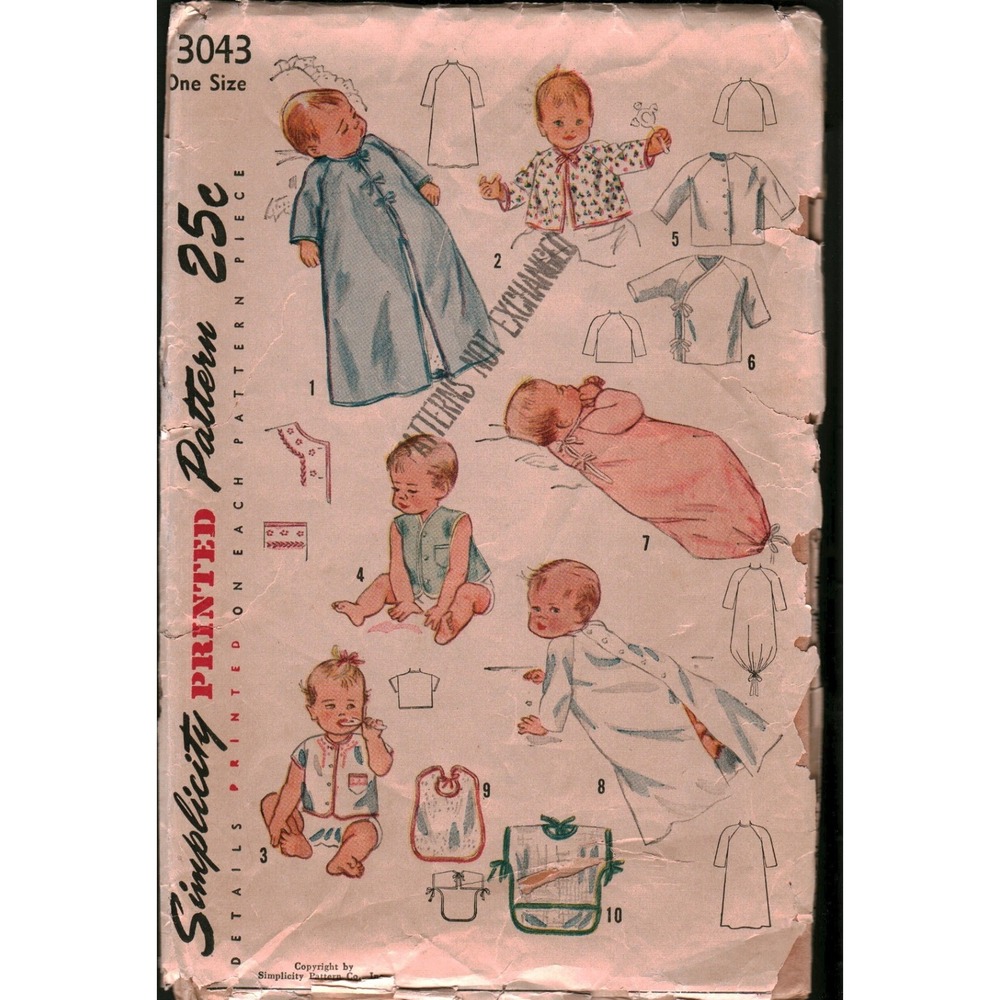 Vintage Simplicity 3043 Infants Layette Pattern Wrapper Sacque Sleeping Bag Bibs